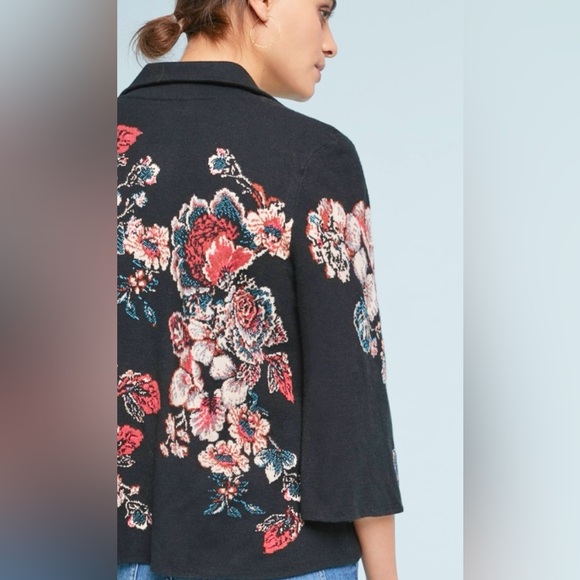 Anthropologie Moulinette Soeurs Black Floral Cardigan. Cotton Blend. Size XS - Picture 2 of 11